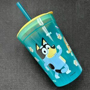 ZAK DESIGNS KIDS NEW BLUE PLASTIC BLUEY 15.5 OZ. TUMBLER CUP WITH LID & STRAW